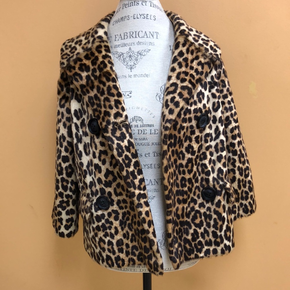 Vintage Somali Leopard-Print Faux Fur Double-Breasted Jacket Coat